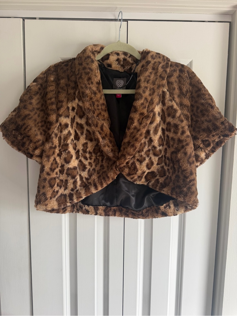 Vince Camuto Leopard Print Faux Fur Shrug - Brown & Cream